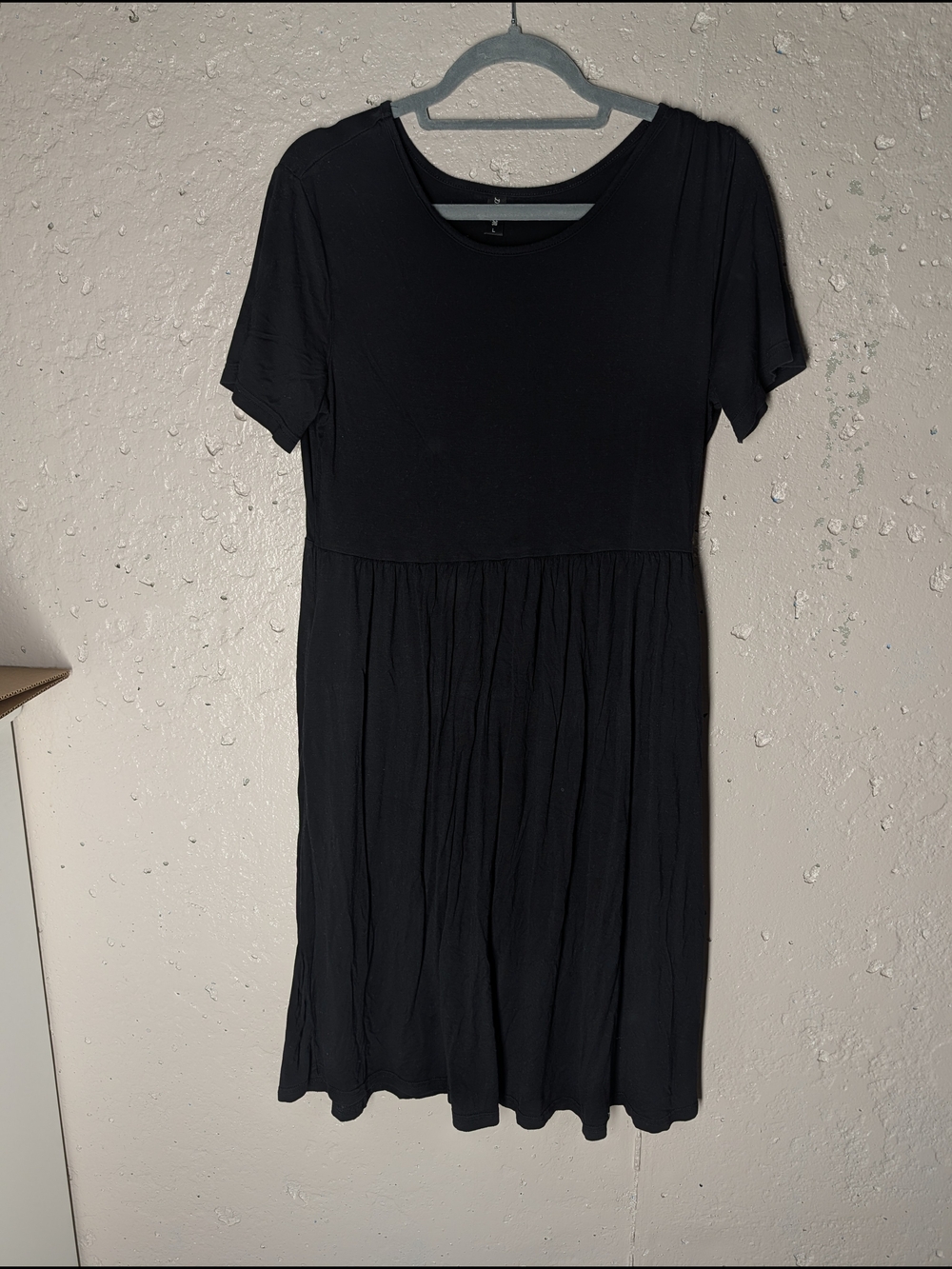 Black Short Sleeve Babydoll Dress with Pockets